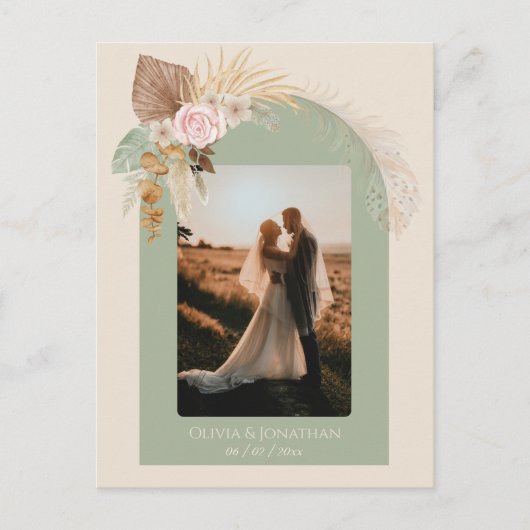 Moderne Classy Boho Rustiek Beige Mint Bruiloft Briefkaart (Voorkant)