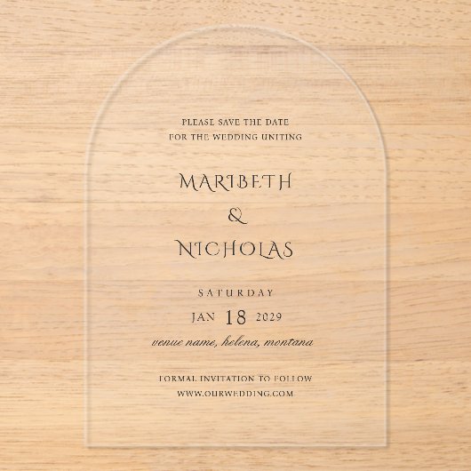 Moderne Classy Wedding Save the Date Acryl Uitnodigingen (Voorkant)