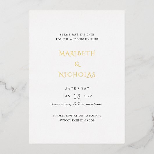 Moderne Classy Wedding Save the Date Folie Uitnodiging (Voorkant)