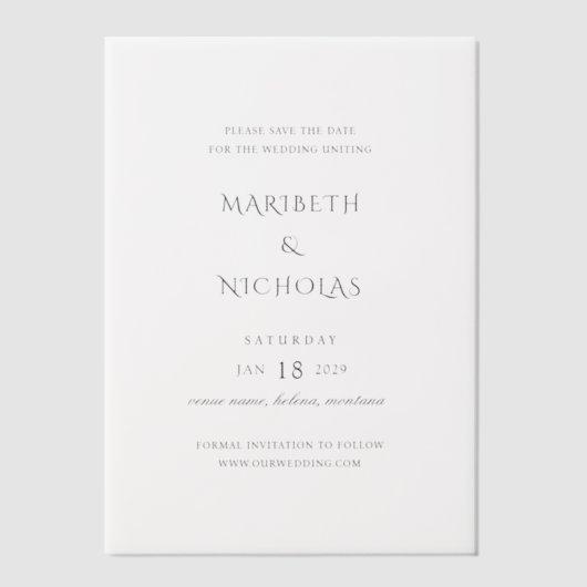 Moderne Classy Wedding Save the Date Vellum Uitnodigingen (Voorkant)