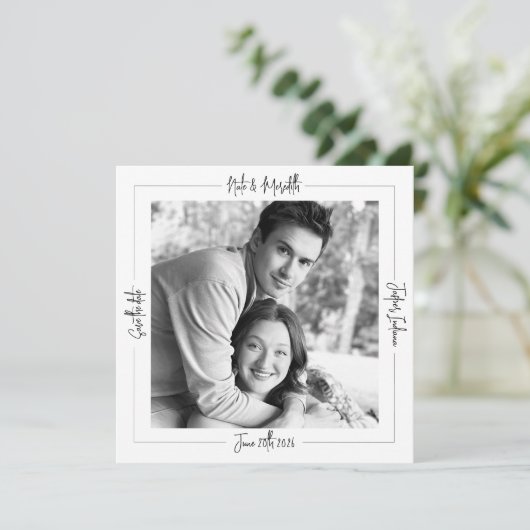 Moderne Classy zwart-wit foto Save The Date (Staand voorkant)