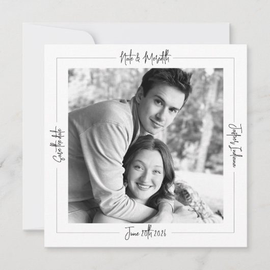 Moderne Classy zwart-wit foto Save The Date (Voorkant)