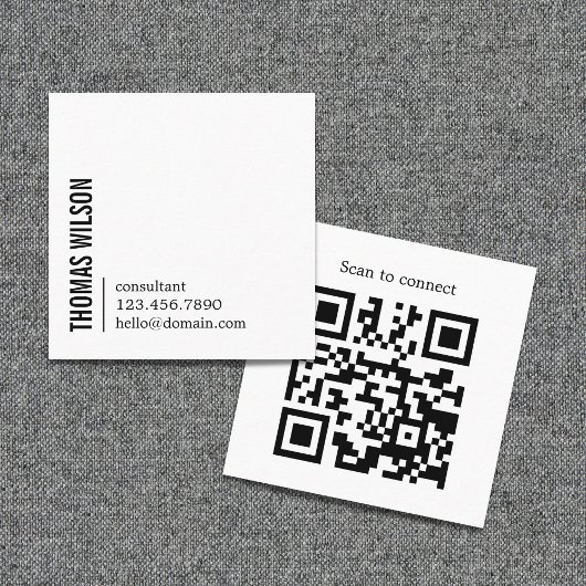 Moderne Clean Bold Zwart Wit Consultant QR-code Vierkante Visitekaartje