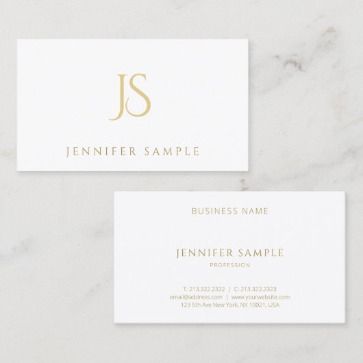 Moderne, Clean Professional Gold Monogram Elegant Visitekaartje (Voorkant / Achterkant)
