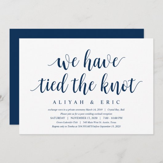 Moderne Clean Rustic, Navyblauw, Trouw Elopement Kaart (Voorkant / Achterkant)