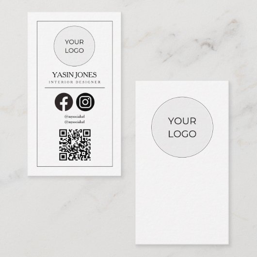 Moderne Clean White QR Code Social Media Visitekaartje (Voorkant / Achterkant)