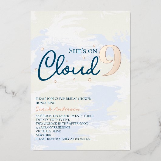 Moderne Cloud Nine Bruidsdouche Roze Goud Folie Uitnodiging (Voorkant)