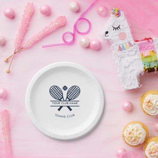 Moderne clubnaam Tennis Iconen Navy Blue Logo Papieren Bordje (Feest)