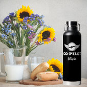 Moderne CO-PILOOT Typografie Vliegtuig, Zwart & Wi Waterfles