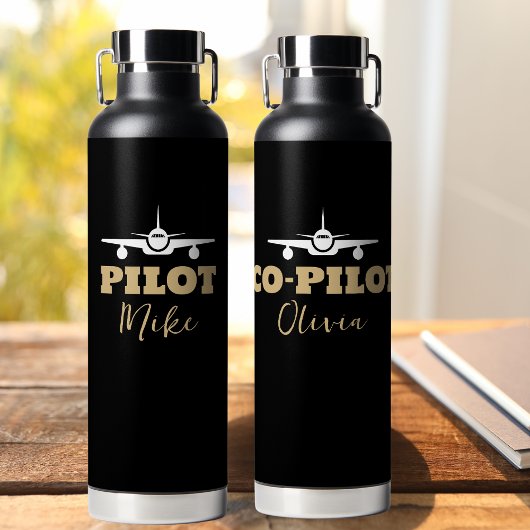 Moderne CO-PILOT Typografie, Goud Zwart, Aangepast Waterfles