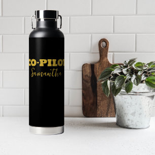 Moderne CO-PILOT-typografie, goud zwart, op maat g Waterfles