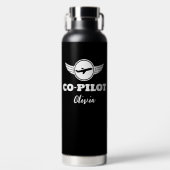 Moderne CO-PILOT Typografie Vliegtuig, Zwart & Wit Waterfles (Voorkant)