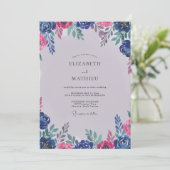Moderne Cobalt Magenta Bloem Bruiloft Kaart (Staand voorkant)