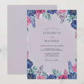Moderne Cobalt Magenta Bloem Bruiloft Kaart (Voorkant / Achterkant)