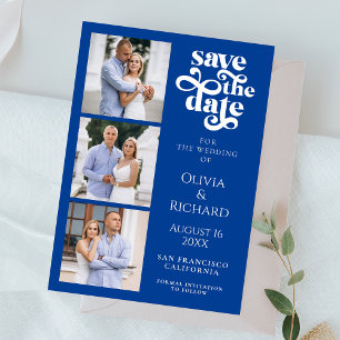 Moderne Cobaltblauwe Fotocollage Bruiloft Save The Date