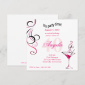 Moderne Cocktail 40e Birthday Party (fuschia) Kaart (Voorkant / Achterkant)