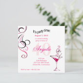 Moderne Cocktail 40e Birthday Party (fuschia) Kaart (Staand voorkant)