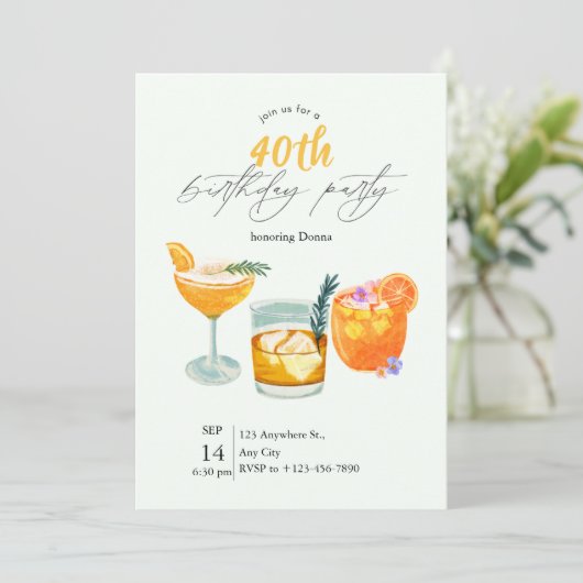 Moderne Cocktail 40e verjaardag Uitnodiging (Staand voorkant)