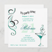 Moderne Cocktail Birthday Party (aqua) Kaart (Voorkant / Achterkant)