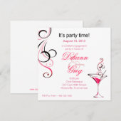 Moderne Cocktail Engagement Party (hot-roze) Kaart (Voorkant / Achterkant)