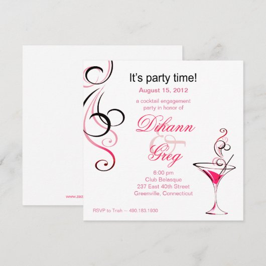 Moderne Cocktail Engagement Party (hot-roze) Kaart (Voorkant / Achterkant)