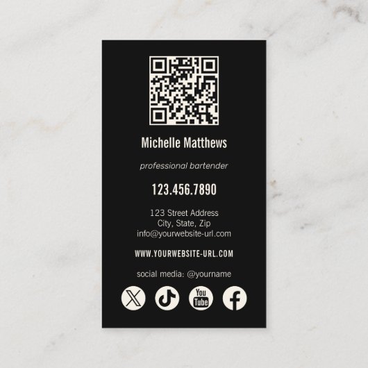Moderne Cocktail Foto Professionele Bartender Visitekaartje (Achterkant)