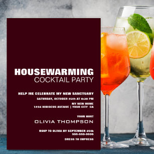 Moderne Cocktail-partij in Burgundy Housewarming Kaart