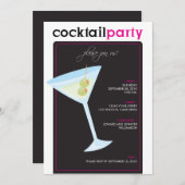 Moderne Cocktail Party Invitation (fuschia) Kaart (Voorkant / Achterkant)