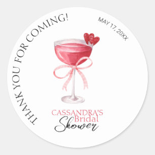 Moderne Cocktail Roze Strik Bruidsfeest Dank Je Ronde Sticker