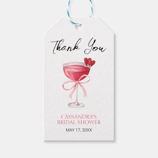 Moderne Cocktail Roze Strik Bruidsmeisje Dank Je Cadeaulabel (Voorkant)