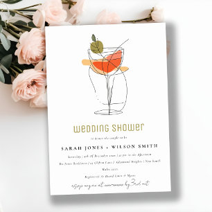 Moderne Cocktail Wijn Lijntekening Bruiloft Borrel Kaart