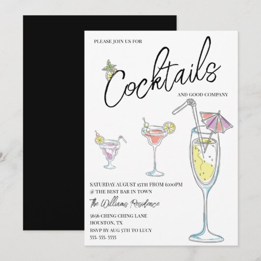 Moderne Cocktailparty Kaart (Voorkant / Achterkant)