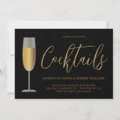 Moderne Cocktailparty Script Black Gold Kaart (Voorkant)