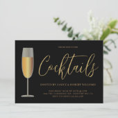 Moderne Cocktailparty Script Black Gold Kaart (Staand voorkant)