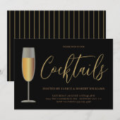 Moderne Cocktailparty Script Black Gold Kaart (Voorkant / Achterkant)