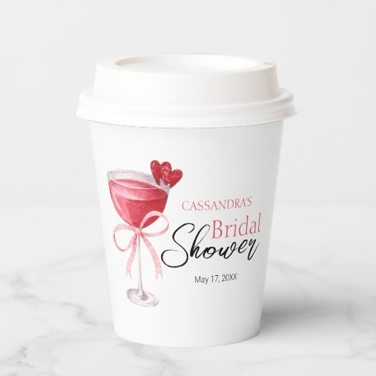 Moderne Cocktails Drank Roze Strik Bruidsfeest  Papieren Bekers (Voorkant)