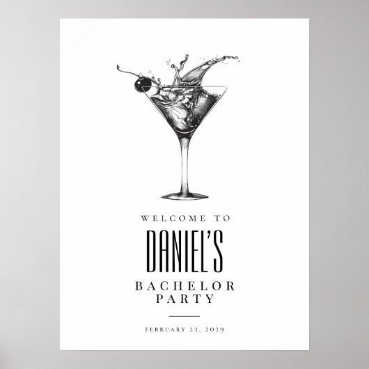 Moderne Cocktails Drink Bachelor Party Welkomstbor Poster (Voorkant)