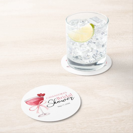 Moderne Cocktails Drink Roze Lint Bruidsdouche  Ronde Kartonnen Onderzetter (Insitu)
