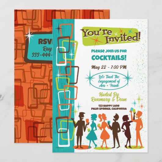 Moderne Cocktails Engagement Party uit het midden Kaart (Voorkant / Achterkant)