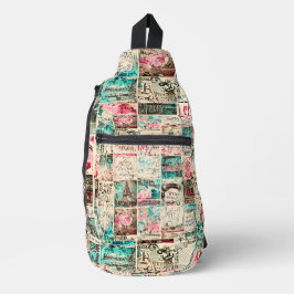 Moderne collage achtergrond Retro illustraties Sling Bag