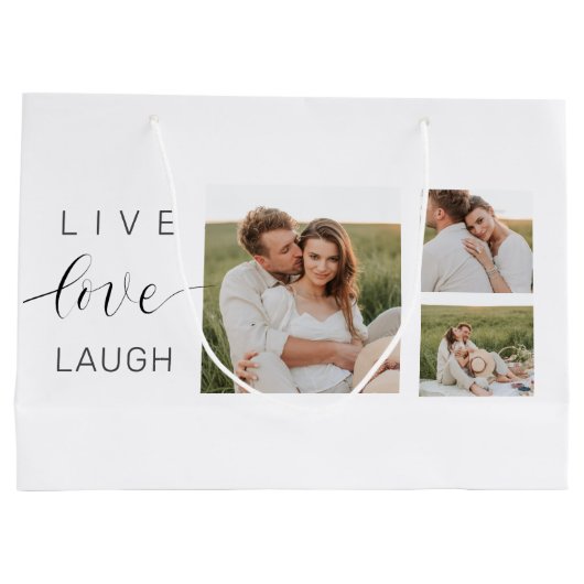 Moderne Collage Couple Photo & Live Love Laugh Gif Groot Cadeauzakje (Achterkant)