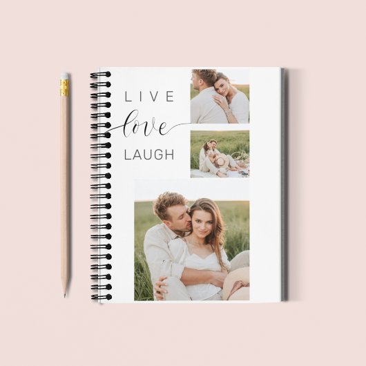 Moderne Collage Couple Photo & Live Love Laugh Gif Notitieboek