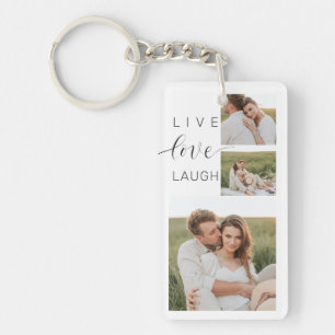 Moderne Collage Couple Photo & Live Love Laugh Gif Sleutelhanger