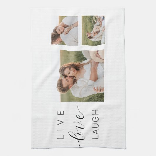 Moderne Collage Couple Photo & Live Love Laugh Gif Theedoek (Verticaal)