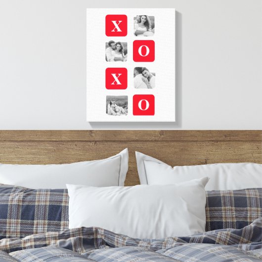 Moderne Collage Couple Photo & Red XOXO Canvas Afdruk (Insitu (Slaapkamer))