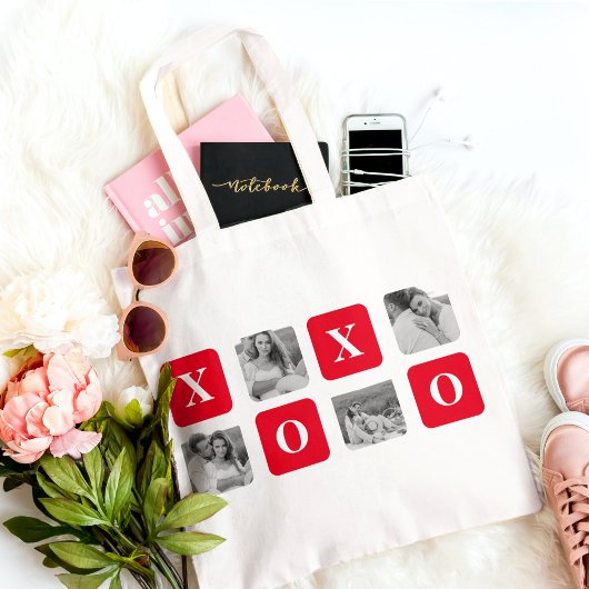 Moderne Collage Couple Photo & Red XOXO Tote Bag