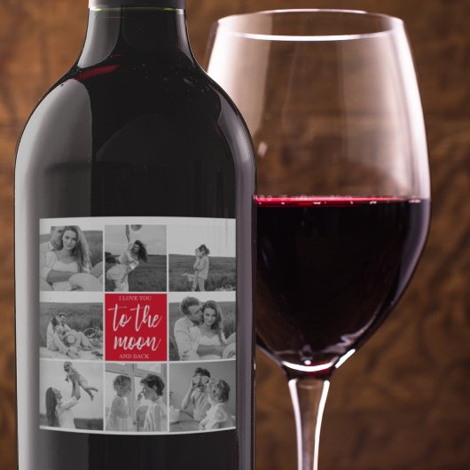 Moderne Collage Couple Photo & To the Moon Quote Wijn Etiket