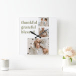 Moderne collage Drie Foto | Happy Thanksgiving Sq Vierkante Klok<br><div class="desc">Moderne collage Drie Foto | Happy Thanksgiving</div>