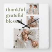 Moderne collage Drie Foto | Happy Thanksgiving Sq Vierkante Klok (Voorkant)