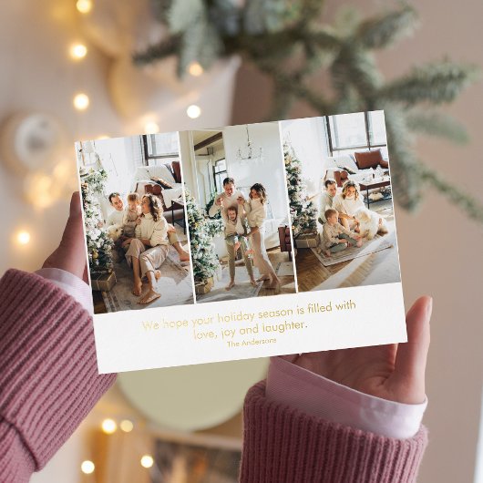 Moderne collage drie kerstfoto's folie feestdagen briefkaart